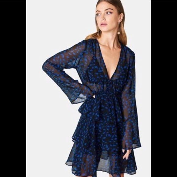 ‎Na-kd blue and black ruffle dress - Picture 1 of 5